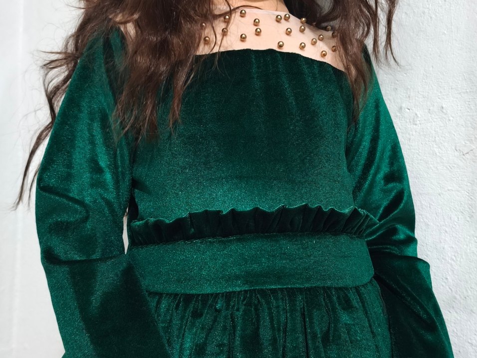 Yeşil Uzun Kollu Çocuk Elbisesi - Görsel 3