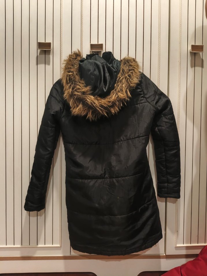 Kürklü Siyah Kadın Uzun Kışlık Mont - Görsel 2