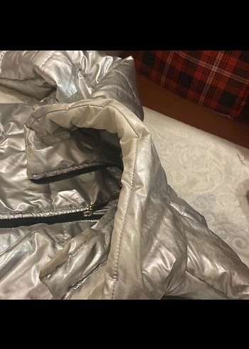 Gri Parlak Metalik Kadın Kışlık Ceket - Görsel 3