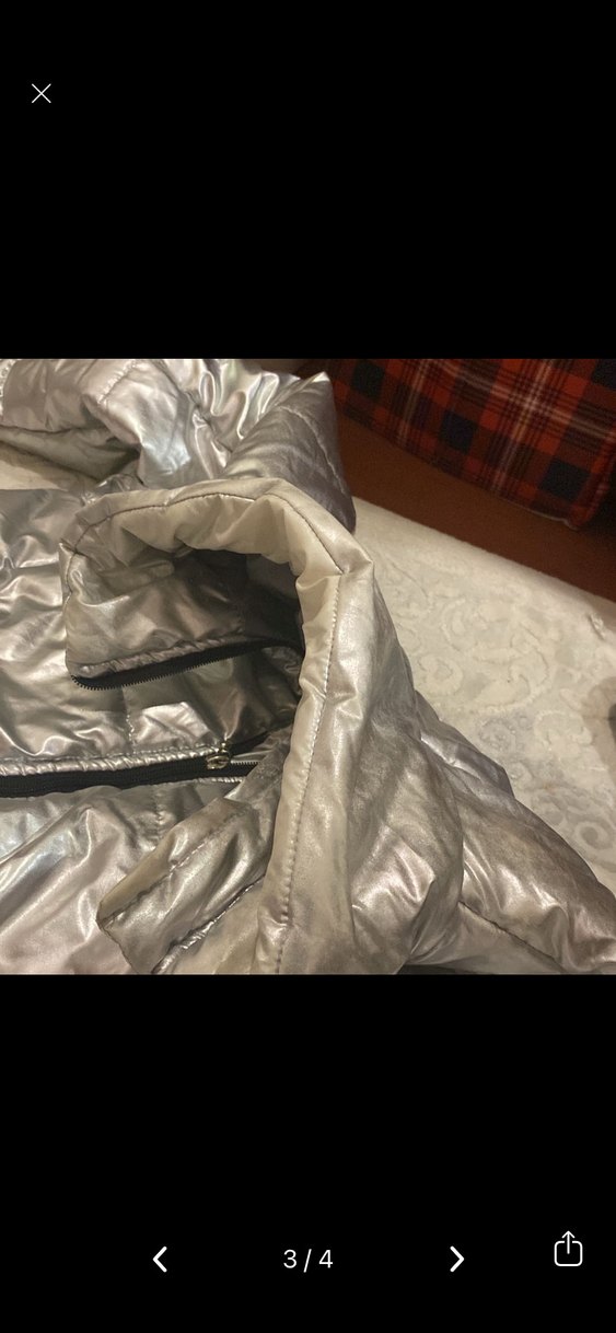 Gri Parlak Metalik Kadın Kışlık Ceket - Görsel 3