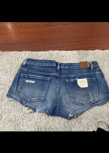 Düğmeli Bağlamalı Desenli Kadın Kot Şort - Görsel 2