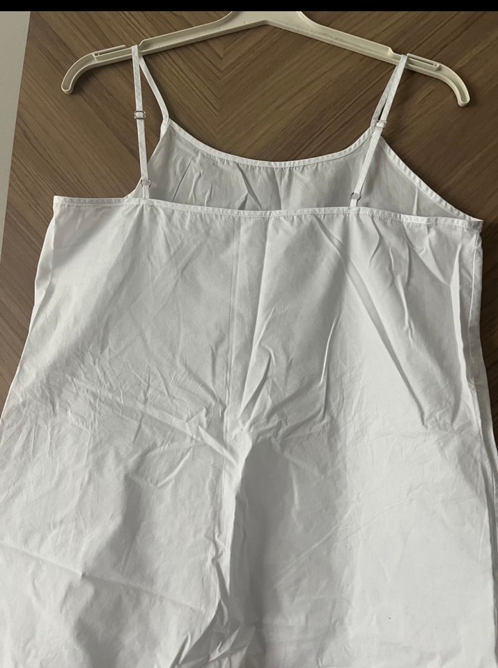 Beyaz Keten Askılı Bol Kesim Kadın askılı - Görsel 2