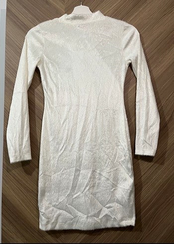 Beyaz Uzun Kollu Bohem Triko Elbise - Görsel 5