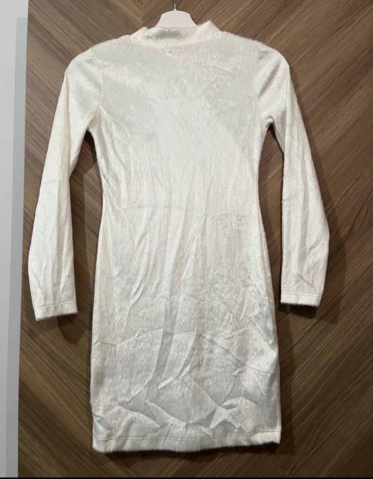 Beyaz Uzun Kollu Bohem Triko Elbise - Görsel 5