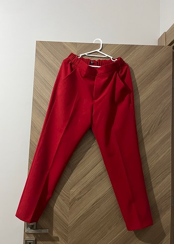 Parlak Kırmızı Midi Kumaş Kadın Pantolon - Görsel 2