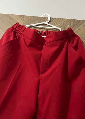 Parlak Kırmızı Midi Kumaş Kadın Pantolon - Görsel 4