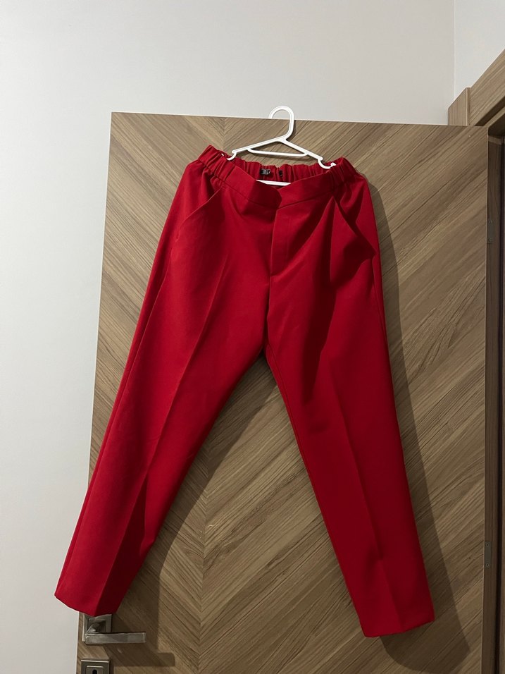 Parlak Kırmızı Midi Kumaş Kadın Pantolon - Görsel 2