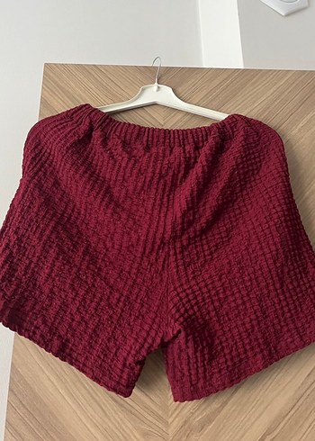 Bordo Örgü Mini Şort - Görsel 2