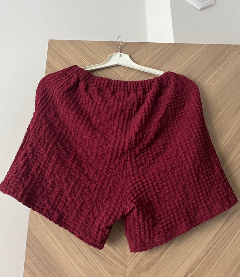 Bordo Örgü Mini Şort - Görsel 2