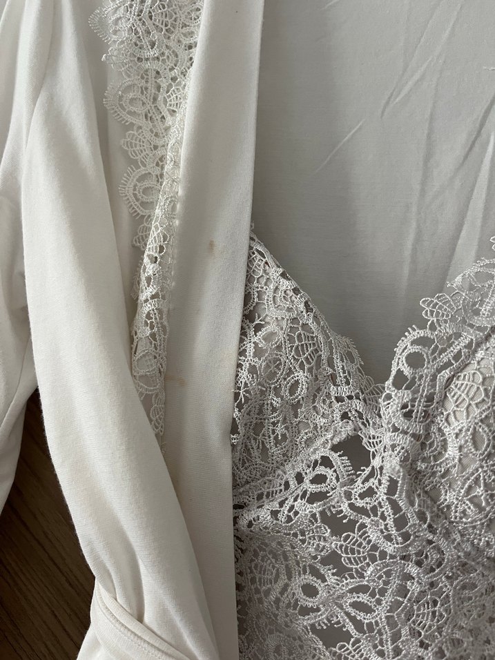 İnce Askılı Beyaz Mini Dantel Gecelik - Görsel 5