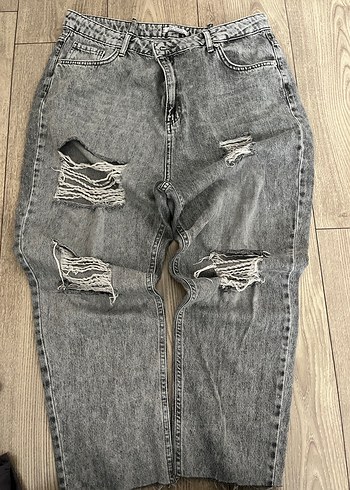 Gri Bol Kesim Kadın Denim Pantolon - Görsel 2