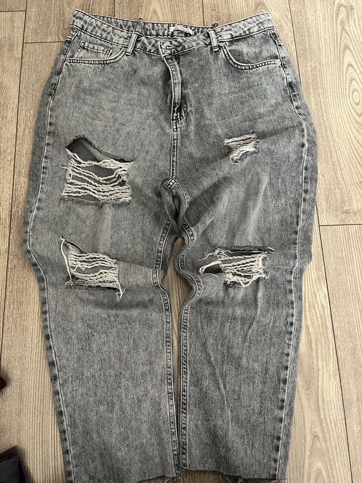 Gri Bol Kesim Kadın Denim Pantolon - Görsel 2