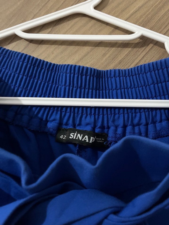 Kadın Mavi Kemerli Kumaş Pantolon - Görsel 2