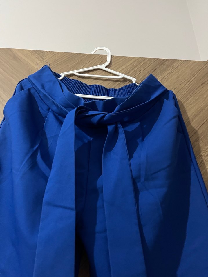 Kadın Mavi Kemerli Kumaş Pantolon - Görsel 3