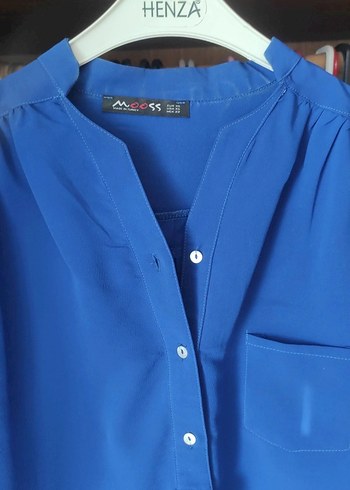 Mavi, Düğmeli, Uzun Kollu Kadın Gömlek - Görsel 3