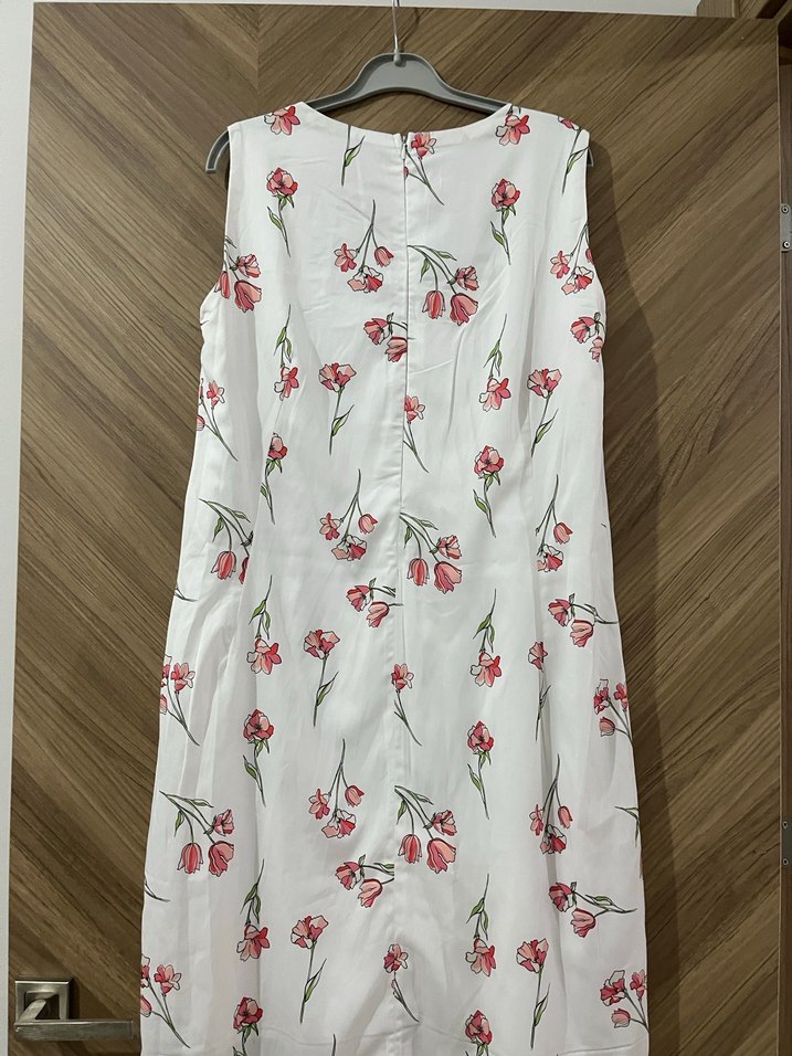 Çiçek Desenli Beyaz Uzun Bohem Elbise - Görsel 2