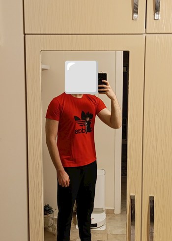 Erkek Kırmızı Baskılı Oversize Tişört - Görsel 4