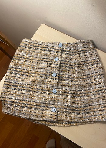 Düğmeli Kahverengi Mini Etek - Görsel 3