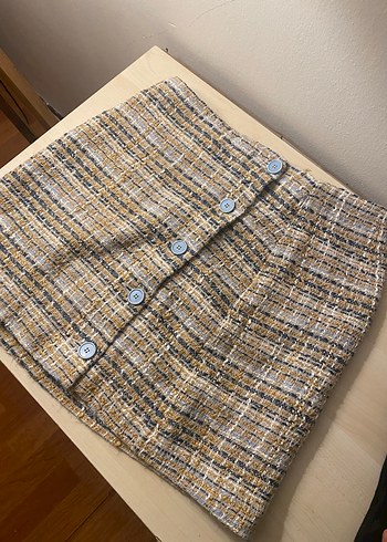 Düğmeli Kahverengi Mini Etek - Görsel 4