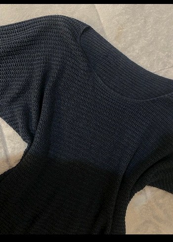 Kadın Mavi Denim Transparan Uzun Kollu Kazak - Görsel 5