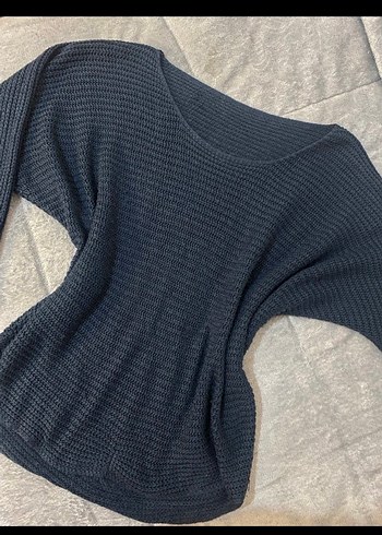 Kadın Mavi Denim Transparan Uzun Kollu Kazak - Görsel 4