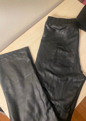 Siyah Deri Kadın Pantolon Midi Boy - Görsel 2