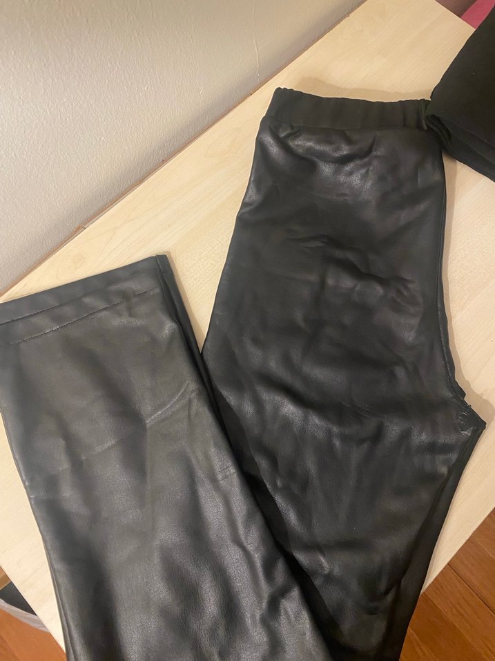 Siyah Deri Kadın Pantolon Midi Boy - Görsel 2