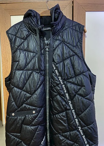 Uzun Siyah Kadın Fermuarlı Tunik Yelek - Görsel 2