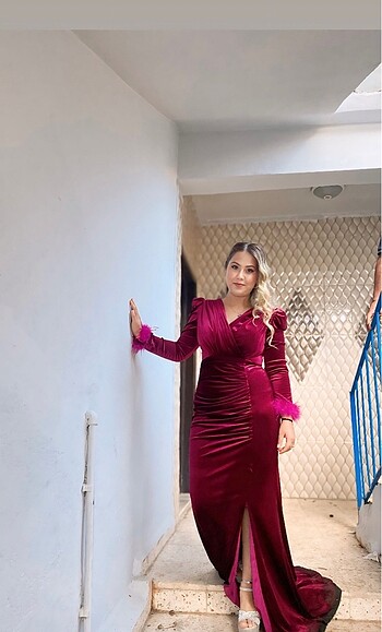 44 Beden bordo Renk Kadife abiye