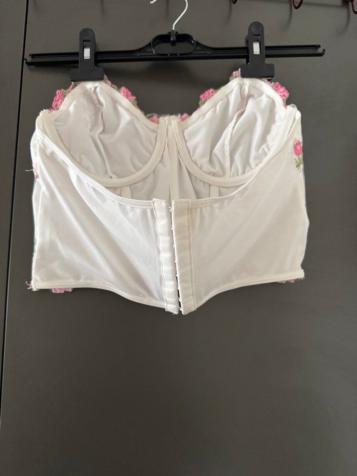 Dantel İşlemeli Pembe Straplez Mini Büstiyer - Görsel 2