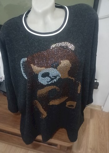 Gri Kısa Kesim Desenli Kadın Triko Kazak