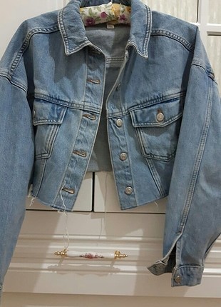 Crop jean ceket