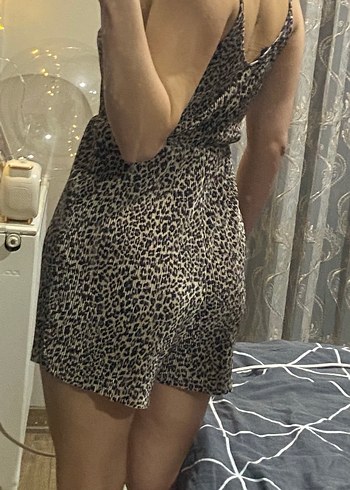 Kahverengi Leopar Desenli Kadın Tulum - Görsel 3