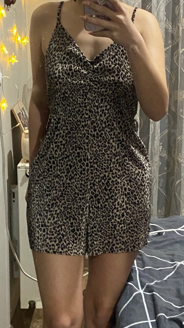 Kahverengi Leopar Desenli Kadın Tulum - Görsel 2