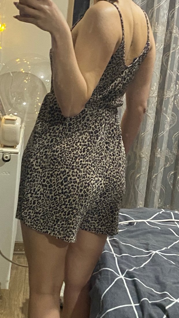 Kahverengi Leopar Desenli Kadın Tulum - Görsel 3