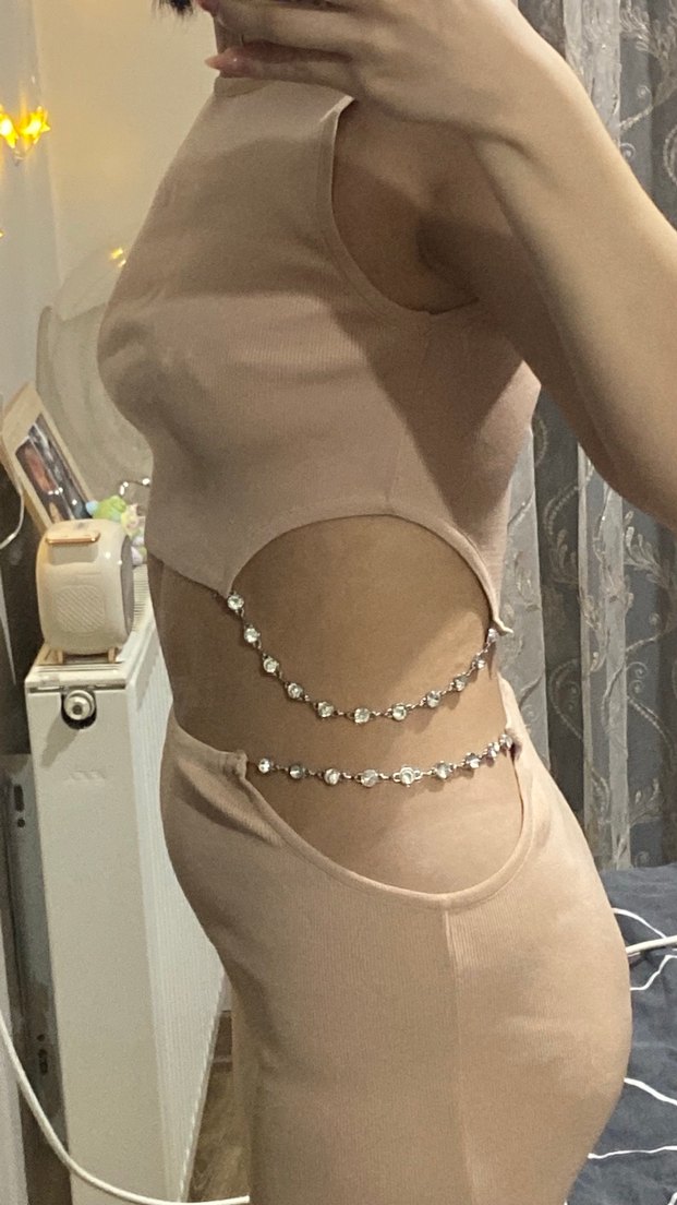 Bej Zincir Detaylı Kadın Body Chain - Görsel 2