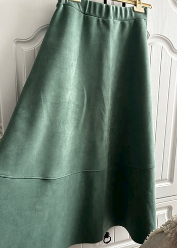 Yeşil Süet Uzun Drapeli Kadın Etek - Görsel 2