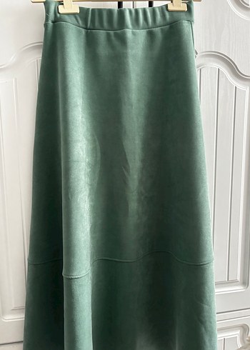 Yeşil Süet Uzun Drapeli Kadın Etek - Görsel 3