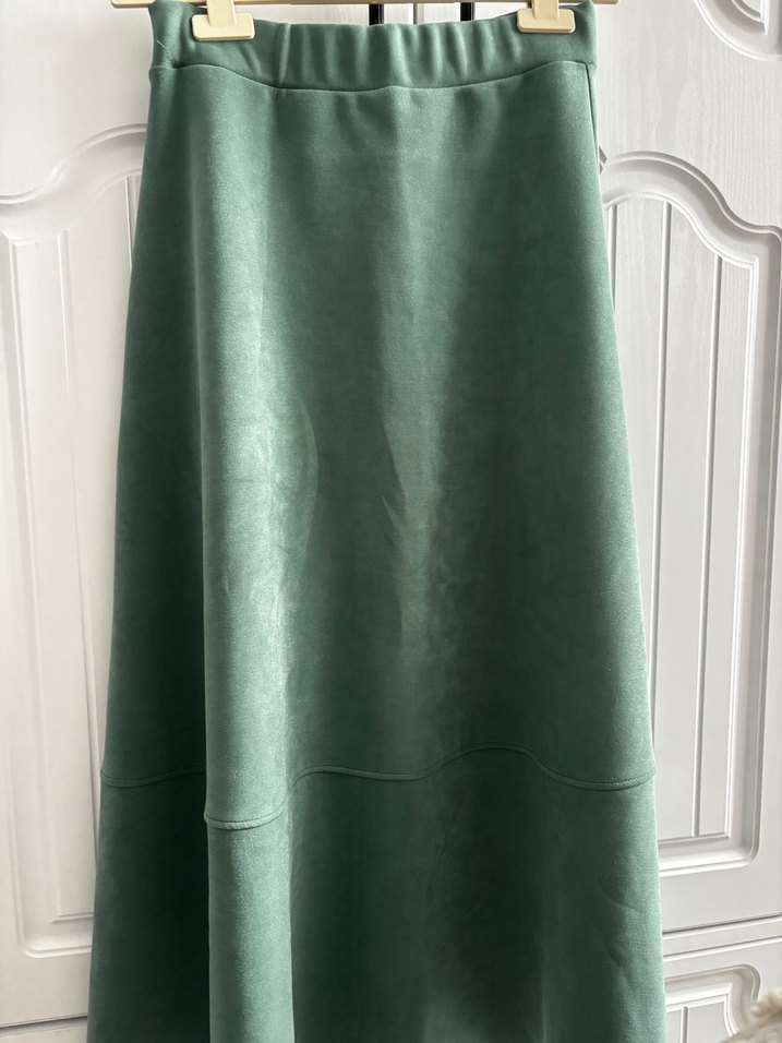 Yeşil Süet Uzun Drapeli Kadın Etek - Görsel 3
