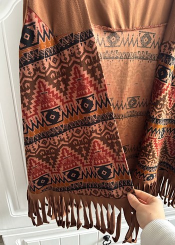 Bohem Tarz Kahverengi Püsküllü Kadın Yelek - Görsel 2