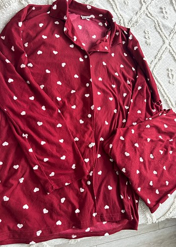 Bordo Uzun Kollu Rahat Kadın Pijama Takımı - Görsel 3