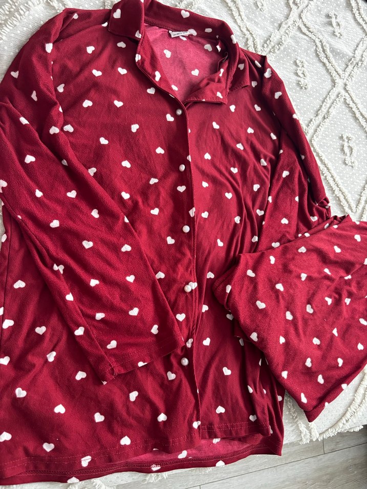 Bordo Uzun Kollu Rahat Kadın Pijama Takımı - Görsel 3