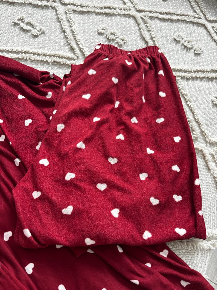 Bordo Uzun Kollu Rahat Kadın Pijama Takımı - Görsel 2