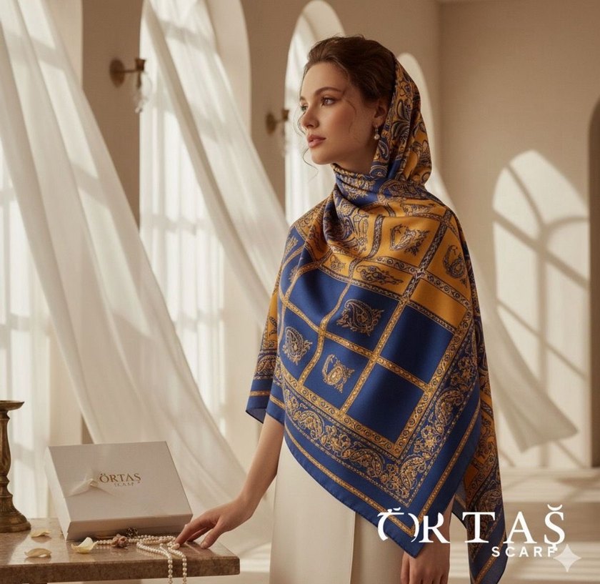 Parlak Camel Renkli Drapeli Kadın Şal - Görsel 2