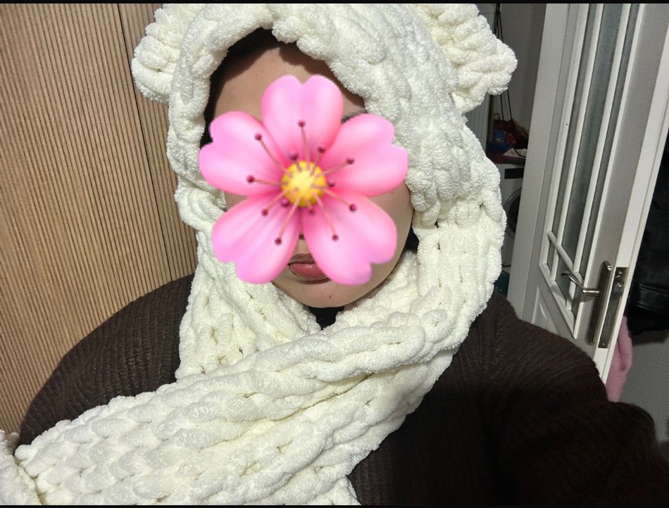 Bayan Beyaz Örgü Bohem Atkı - Görsel 2