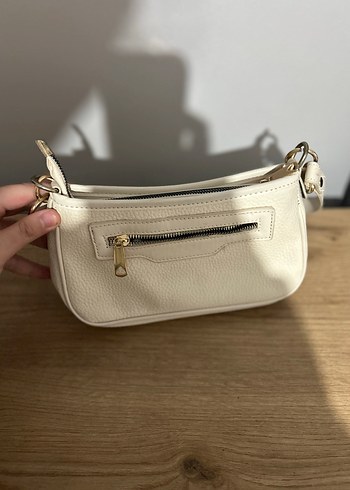 Beyaz Deri Fermuarlı Kadın Çanta - Görsel 3