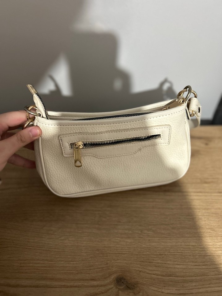 Beyaz Deri Fermuarlı Kadın Çanta - Görsel 3