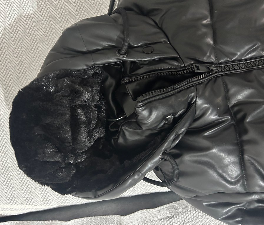 Siyah Deri Uzun Kadın Kışlık Ceket - Görsel 5