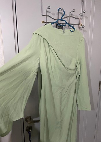 Uzun Kollu Drapeli Yeşil Kadın Elbise - Görsel 2