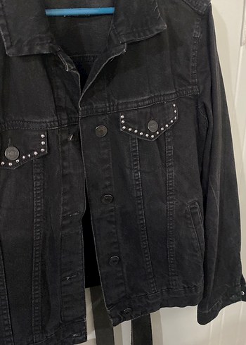 Siyah Kadın Denim Ceket Düğmeli - Görsel 4